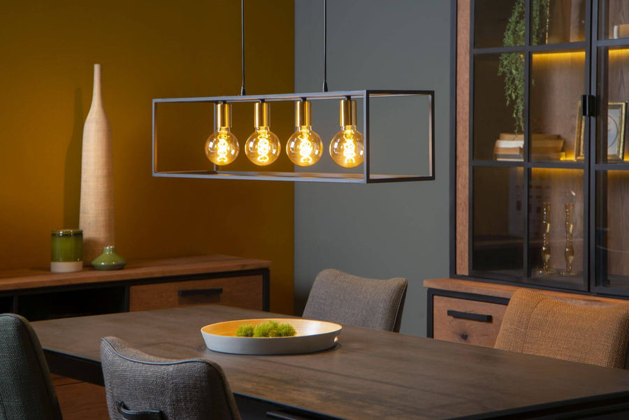 Suspension Ruben 4 lumières noire et dorée mat