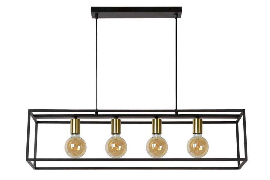 Suspension Ruben 4 lumières noire et dorée mat