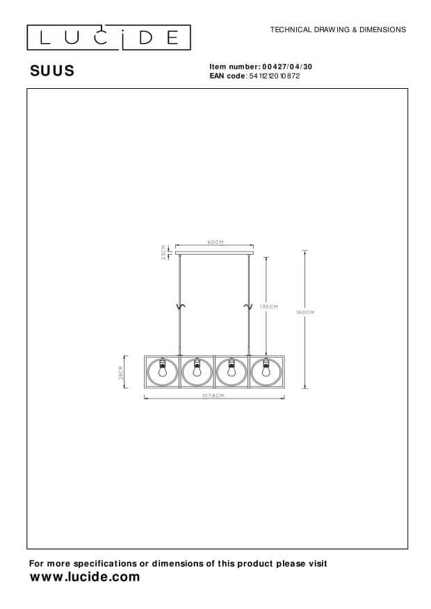 Suspension Suus 4 lumières noire