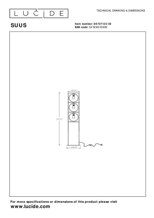 Lampadaire Suus 3 lumières noir