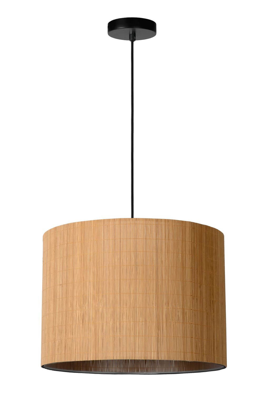 Suspension Magius bois clair et noire, rotin