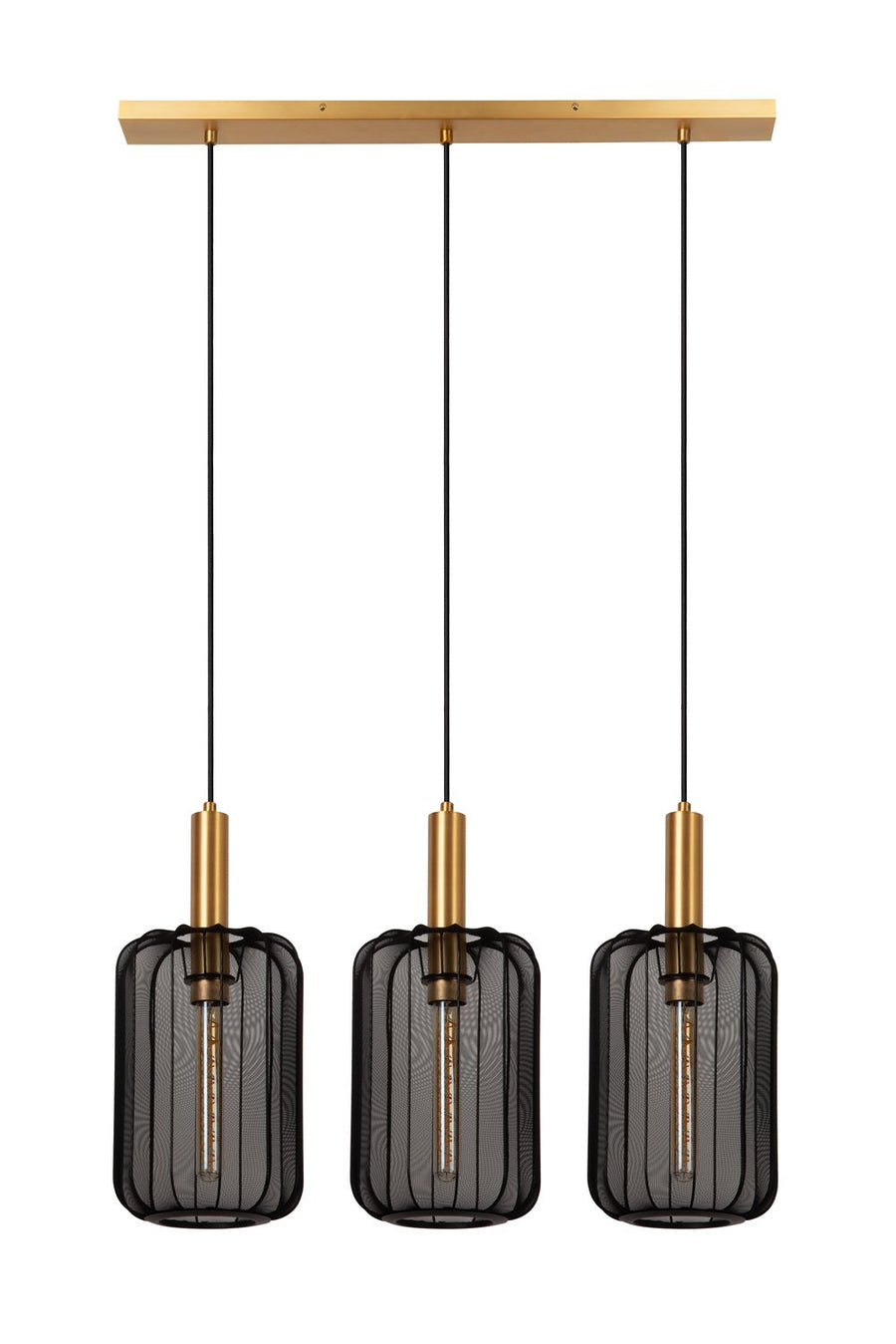 Suspension Corina 3 lumières noire et dorée mat, tissu