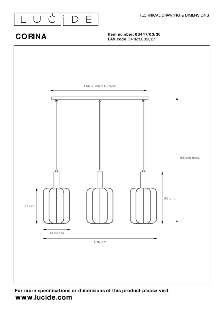 Suspension Corina 3 lumières noire et dorée mat, tissu