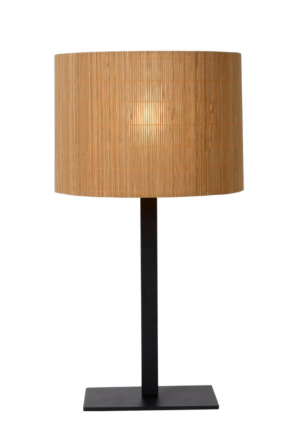 Lampe à poser Magius bois clair et noire, rotin