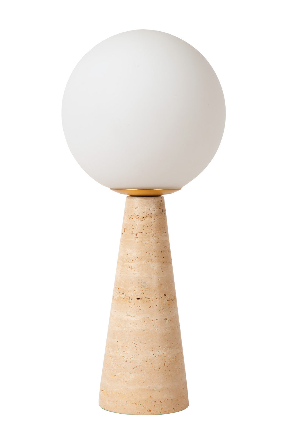 Produit éteint, verre opale blanc laiteux sur base travertin beige