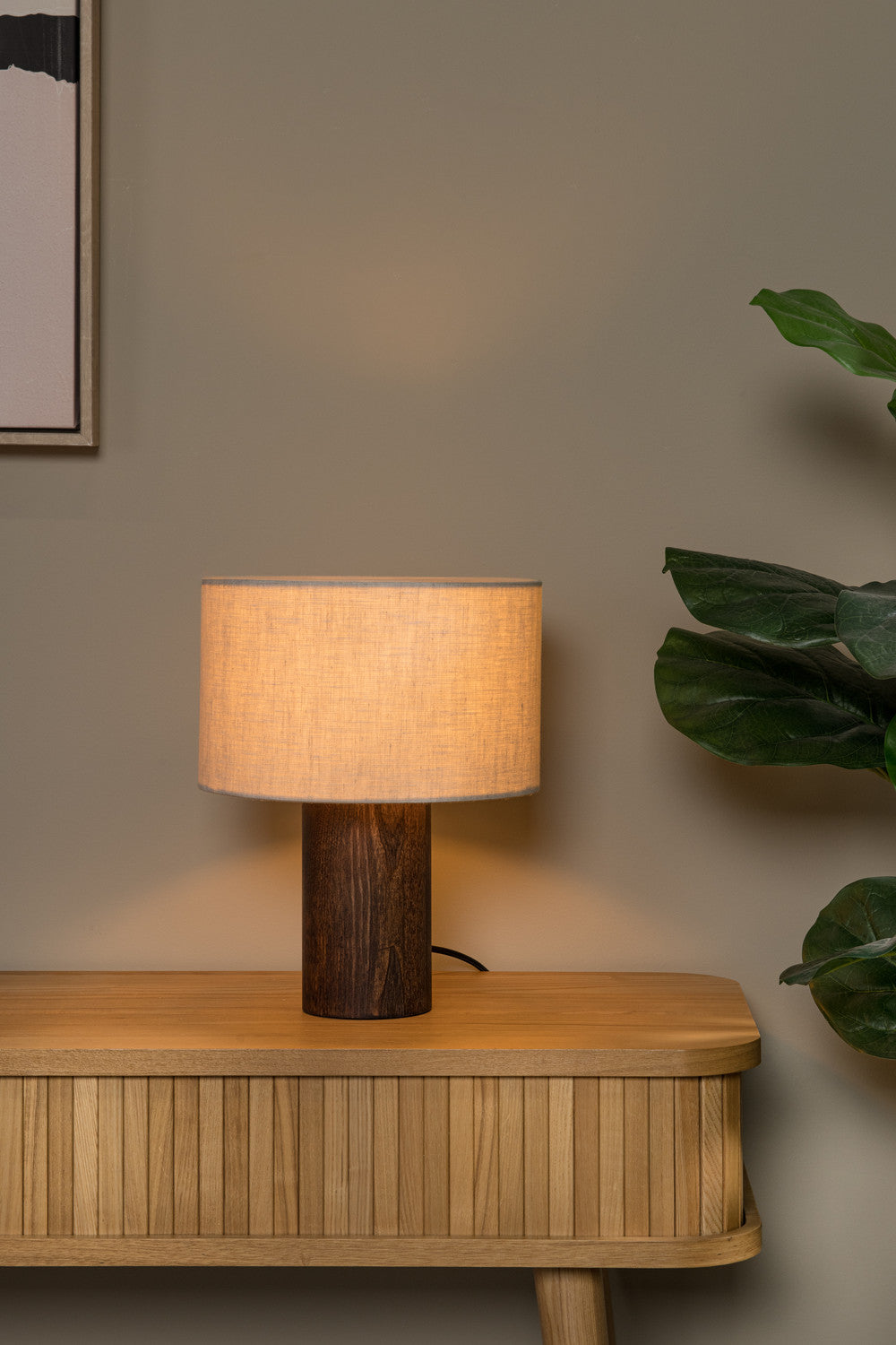 Lampe à poser Tachina marron, lin, H 31,5 cm