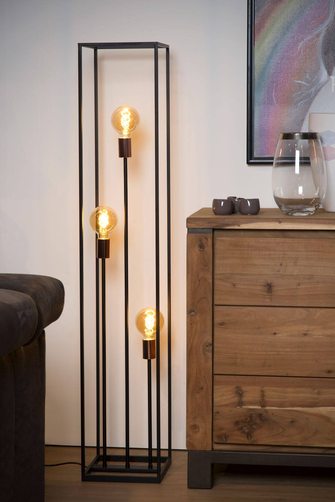 Lampadaire Arthur 3 lumières noir et cuivré
