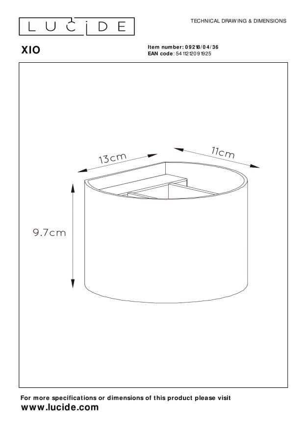 Schéma technique coté du luminaire avec dimensions 13 cm, 17 cm et 9,7 cm