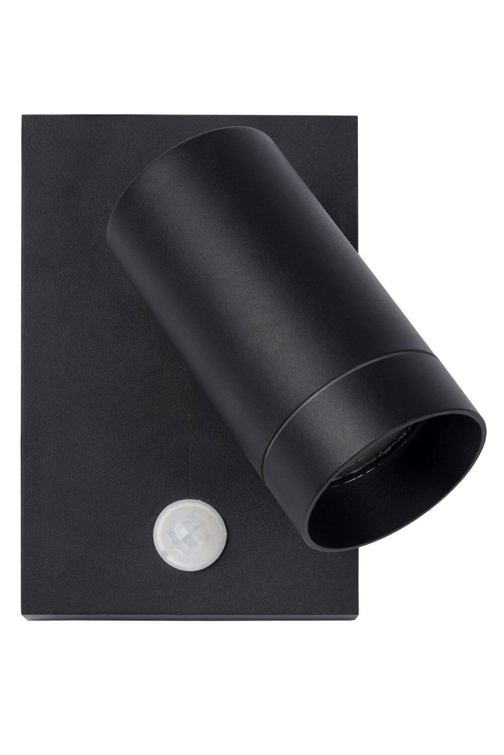 Autre angle sur fond blanc, projecteur noir incliné vers le bas.