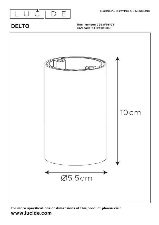 Schéma technique coté du plafonnier hauteur 10 cm et diamètre 5,5 cm