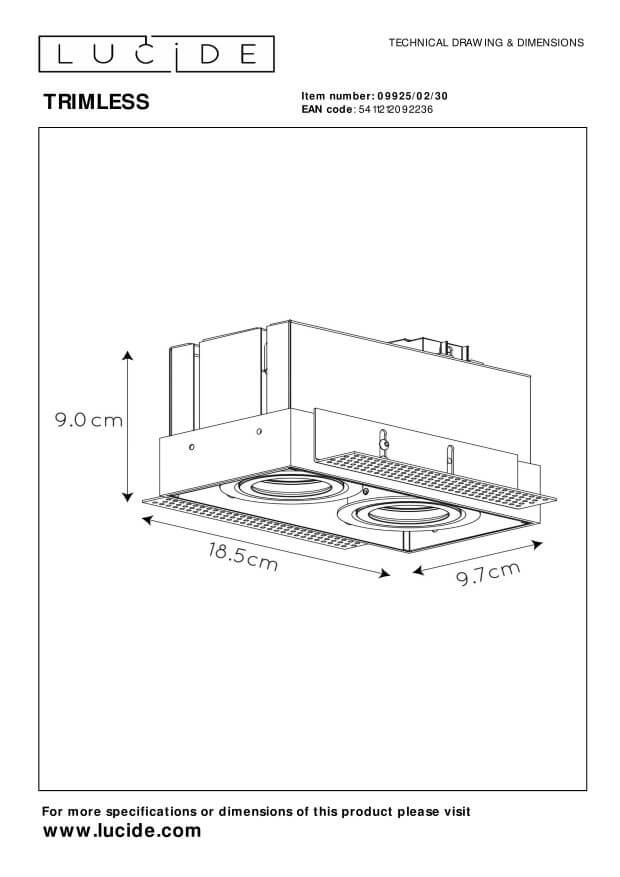 Schéma technique coté montrant les dimensions du spot encastrable.