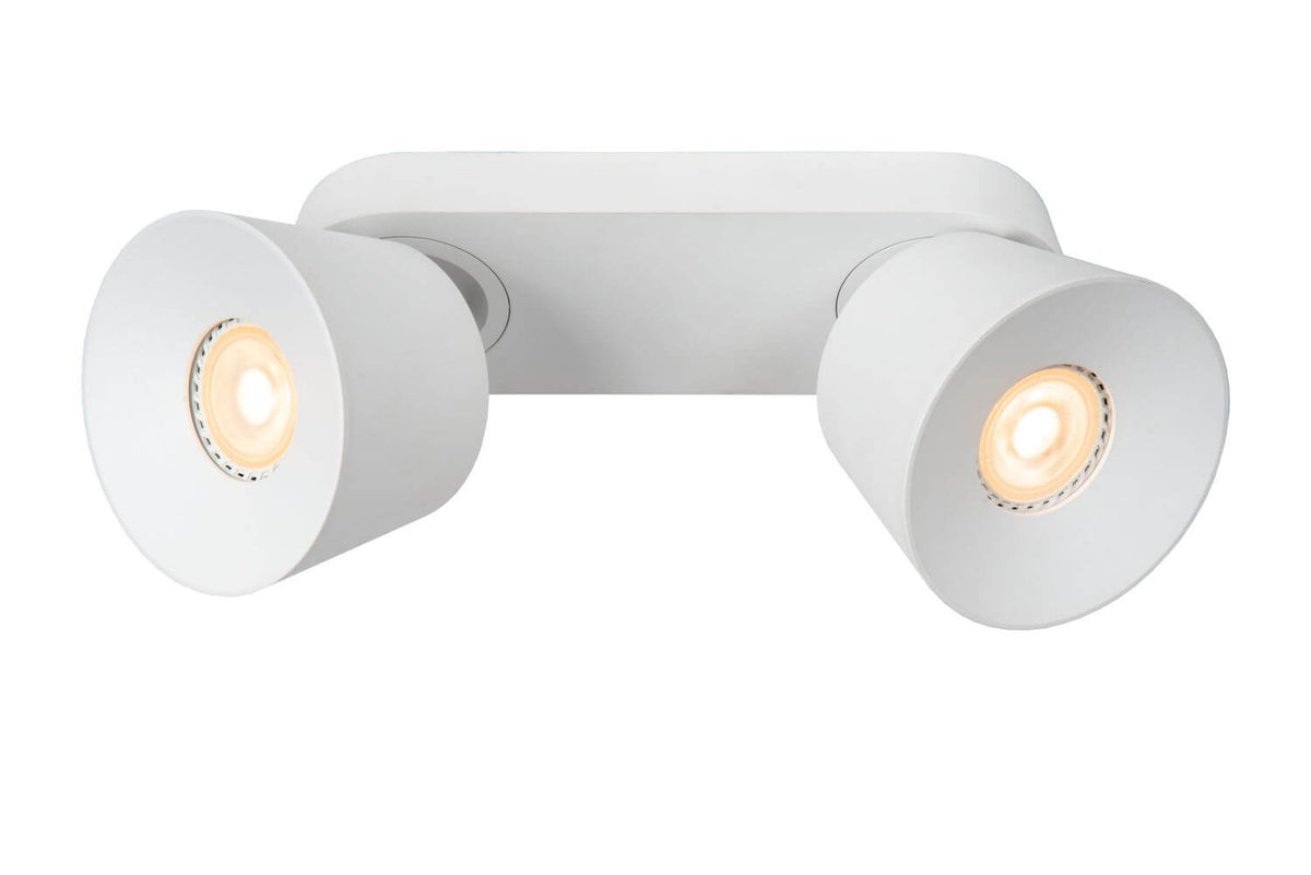 Vue en angle des deux têtes orientables pivotées vers l'extérieur
