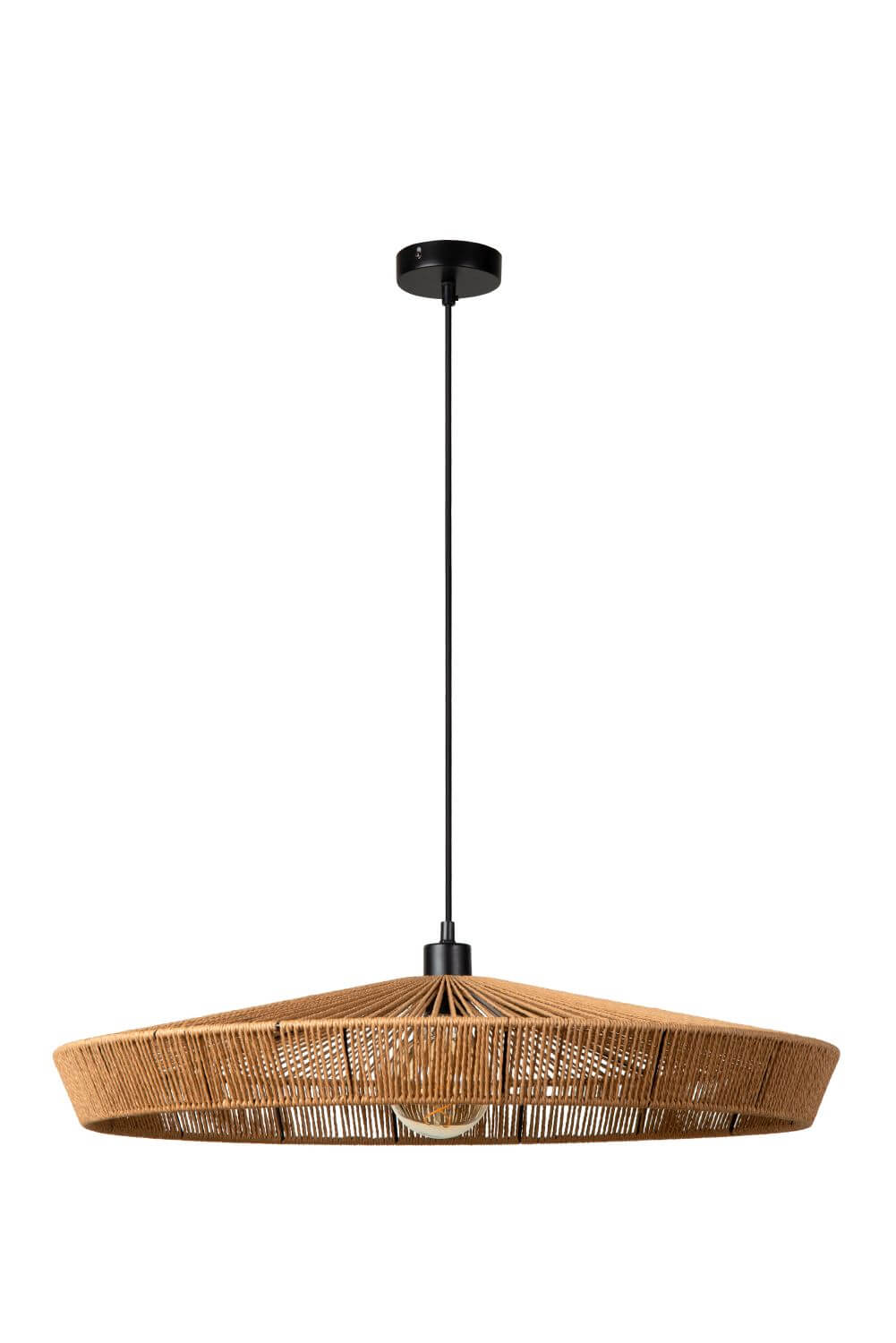 Suspension Yunkai bois clair et noire, rotin, Ø 70 cm