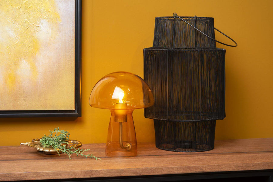 Lampe à poser Fungo orange, verre