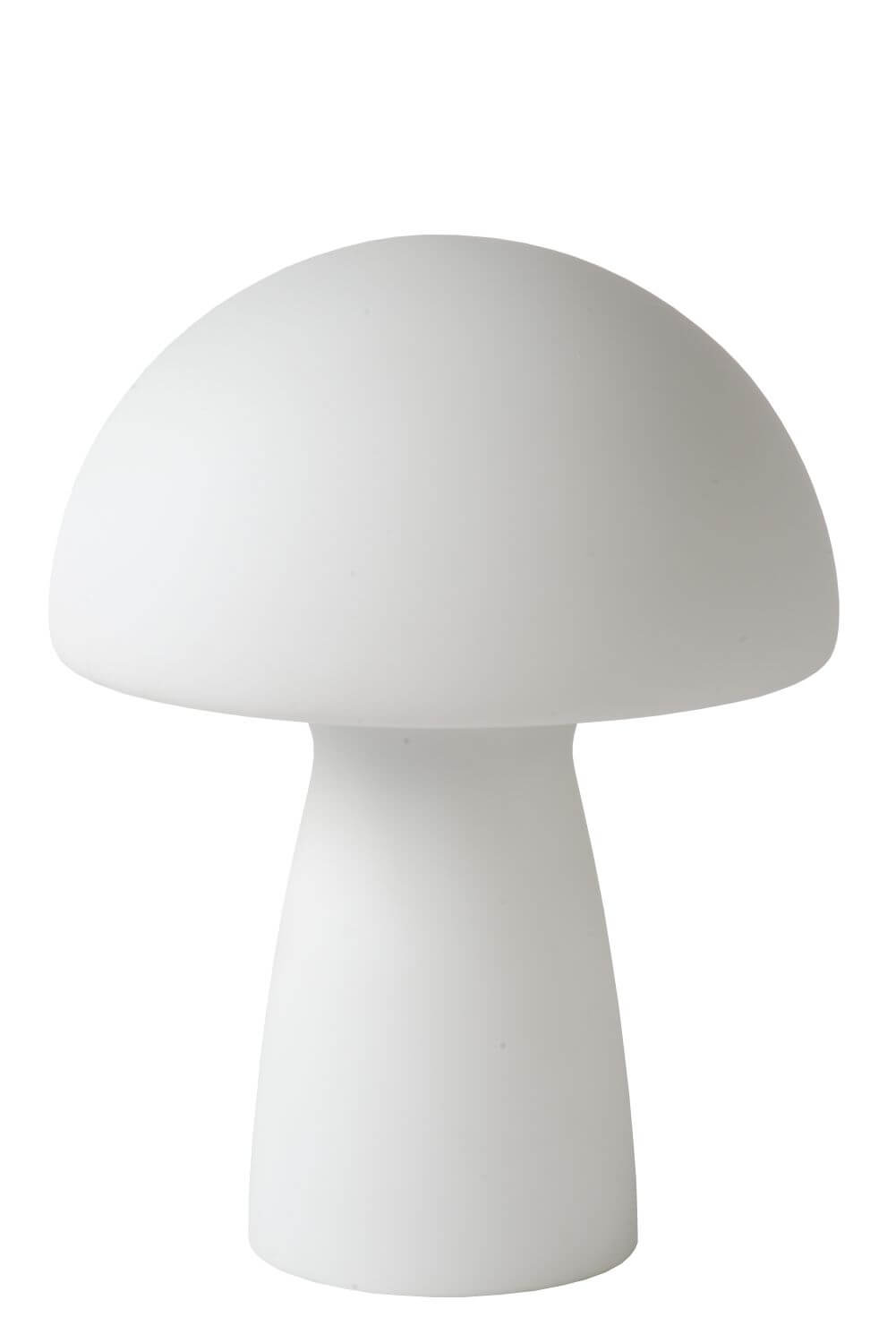Autre vue de face sur fond blanc, lampe blanche non allumée, silhouette arrondie.