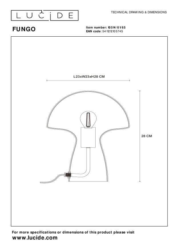 Schéma technique coté du luminaire avec dimensions et référence produit.