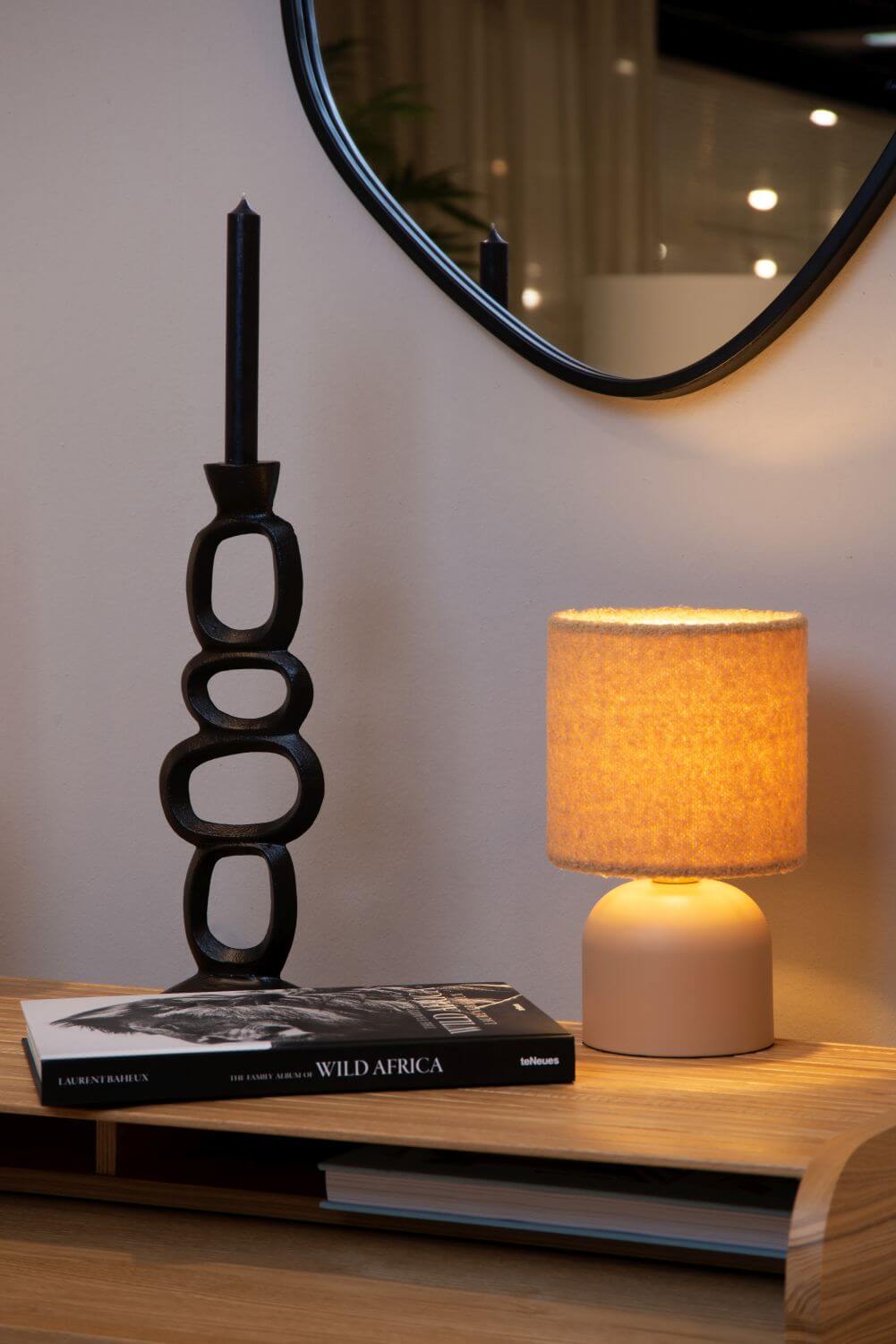 Lampe à poser Woolly jaune et noire, coton