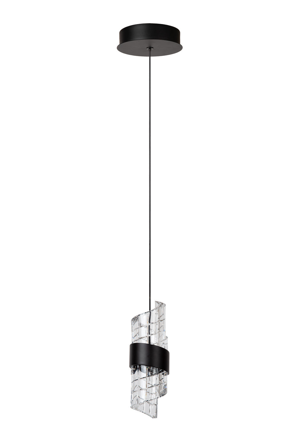 Suspension complète éteinte sur fond blanc, soulignant la silhouette cylindrique du verre