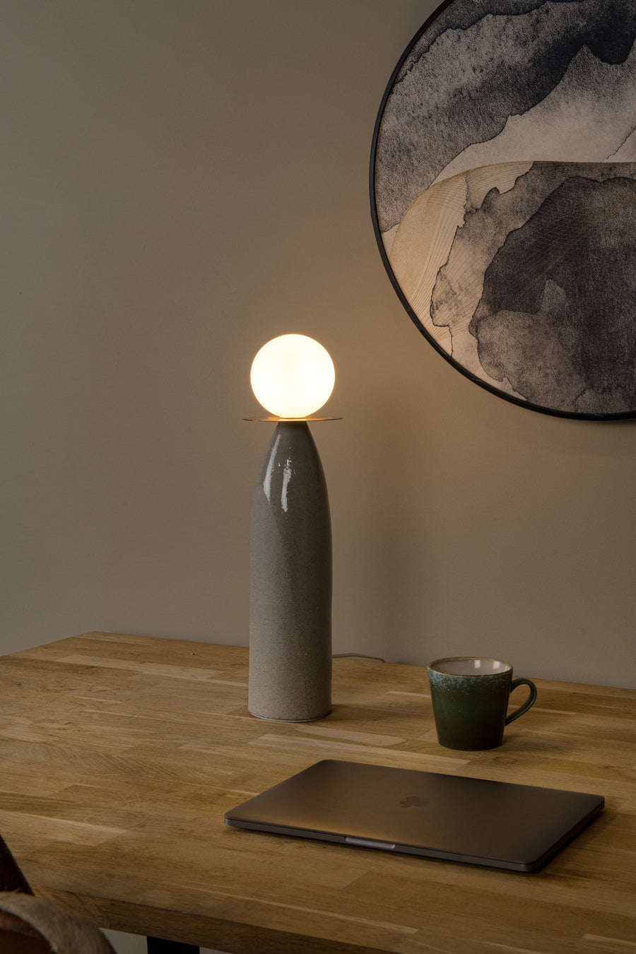 Lampe à poser Figaro grise, verre, H 45 cm