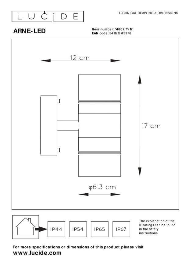 Dessin technique coté de l'applique murale avec hauteur et diamètre.