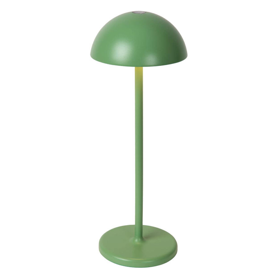 Luminaire vert en perspective montrant le bouton tactile au sommet du dôme