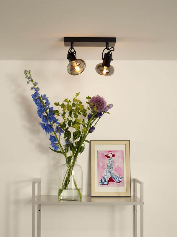 Plafonnier Madee 2 lumières noir et fumé, verre