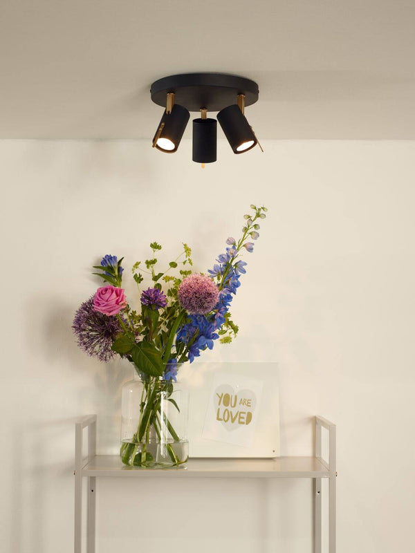 Plafonnier Grony 3 lumières noir et doré mat