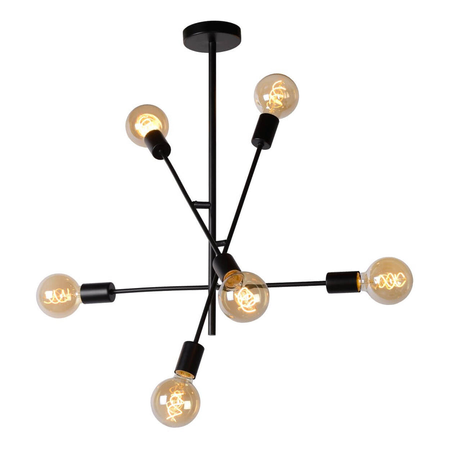 Plafonnier Lester 6 lumières noir et nickel