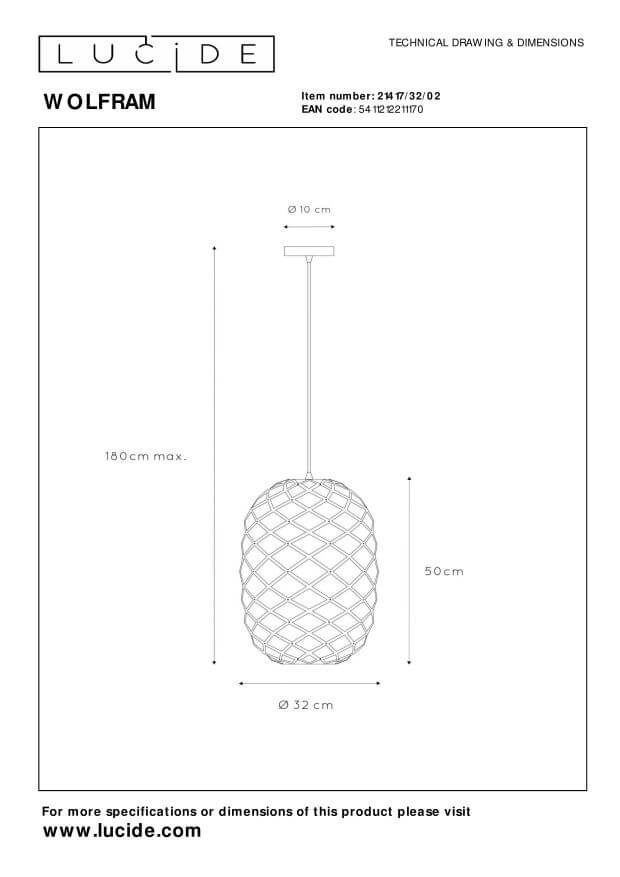Schéma technique de la suspension avec hauteur 50 cm et diamètre 32 cm.