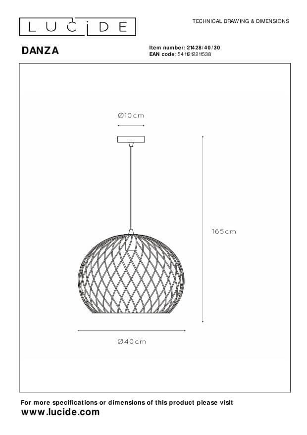 Suspension Danza noire, H 70 cm