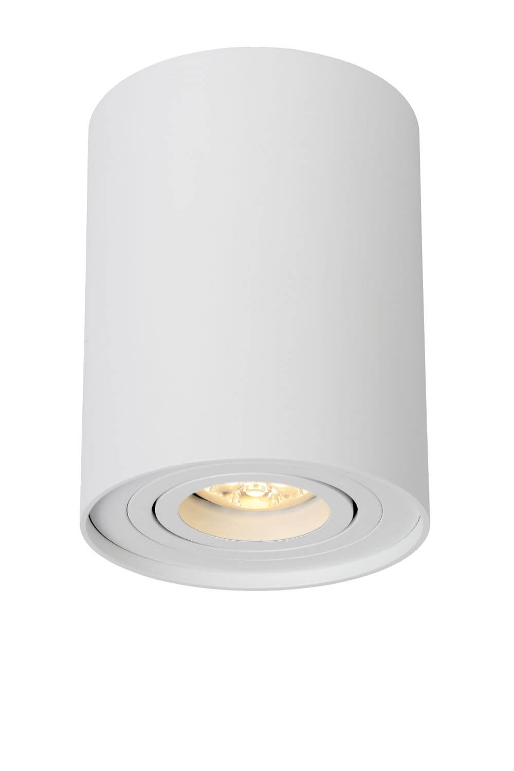 Produit seul sur fond blanc, plafonnier cylindrique blanc avec diffuseur et source LED.