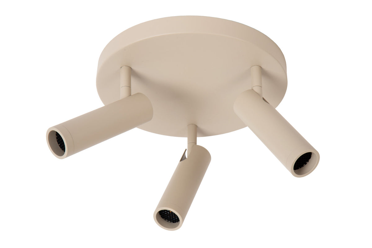 Vue de dessous du luminaire éteint avec trois projecteurs cylindriques orientables