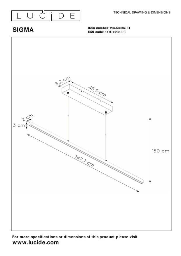 Suspension Sigma blanche, L 147,7 cm