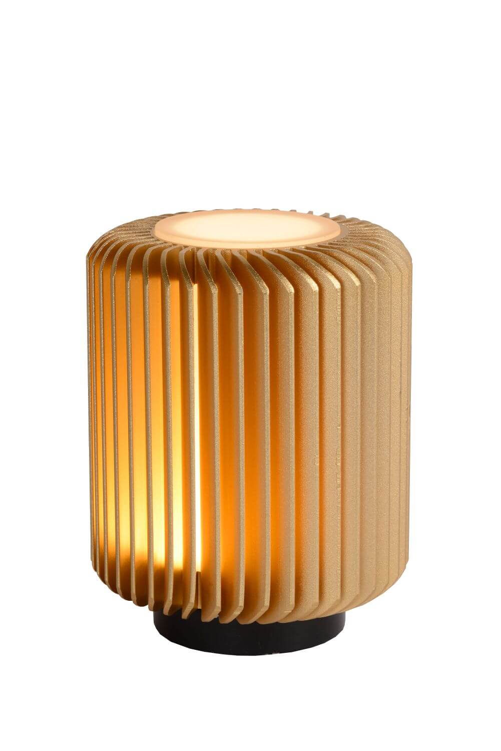 Détail de la partie supérieure avec diffuseur blanc et structure plissée couleur dorée.