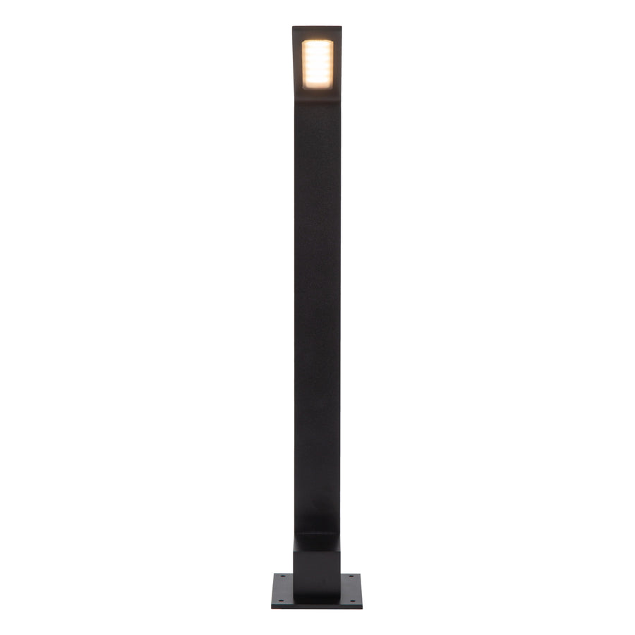 Face avant de la borne allumée, diffusant une lumière chaude vers le bas