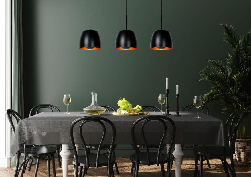Suspension Nolan 3 lumières noire et dorée mat