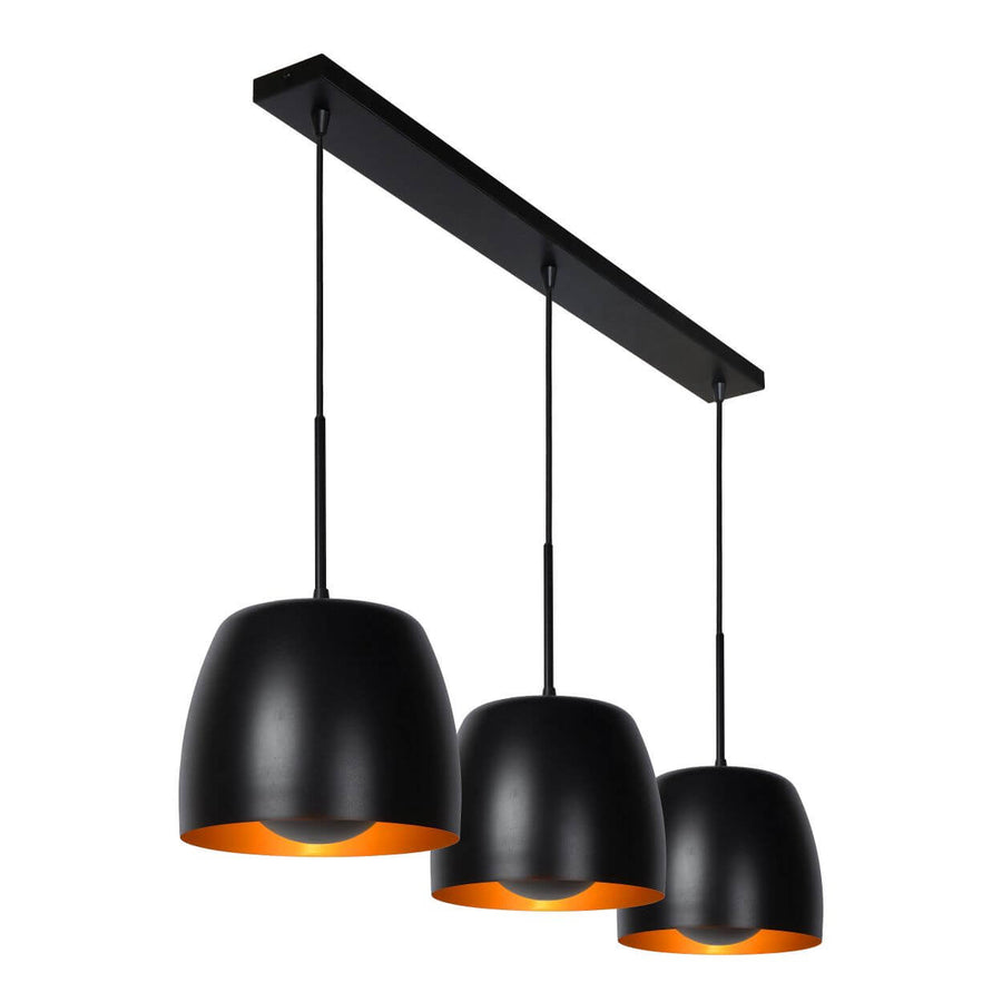 Suspension Nolan 3 lumières noire et dorée mat