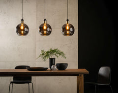 Suspension Julius 3 lumières fumée et grise, verre