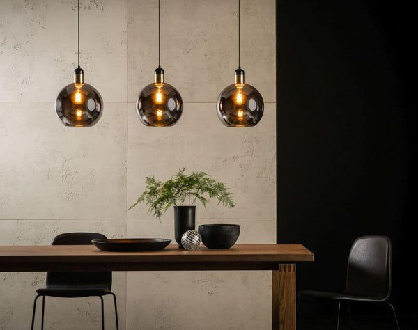 Suspension Julius 3 lumières fumée et grise, verre