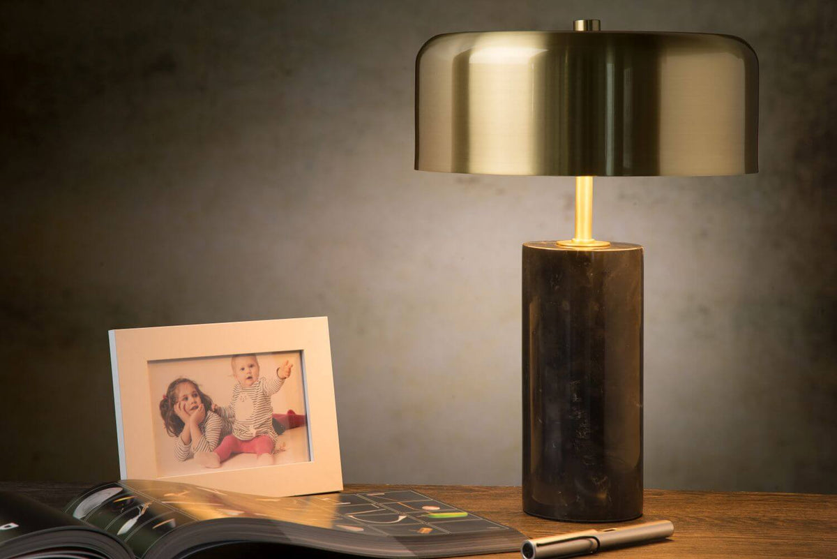 Lampe à poser Mirasol 3 lumières noire et dorée mat, marbre