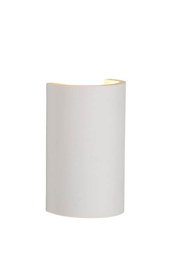 Produit de face, applique murale demi-cylindre blanche sur fond blanc