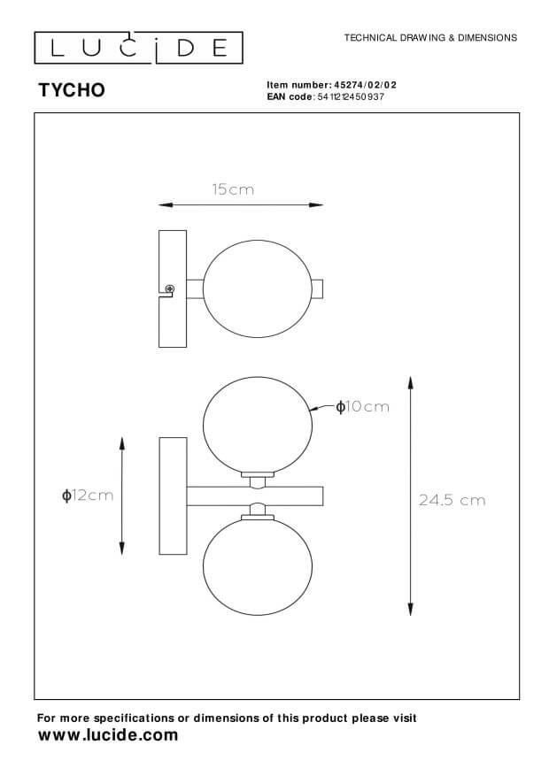 Applique murale Tycho 2 lumières dorée mat et fumée, verre