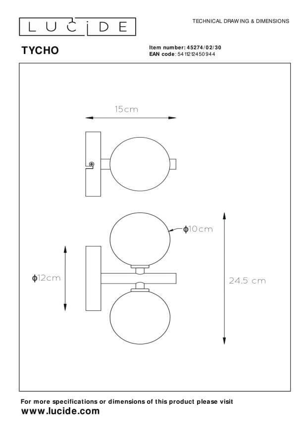 Applique murale Tycho 2 lumières noire et fumée, verre
