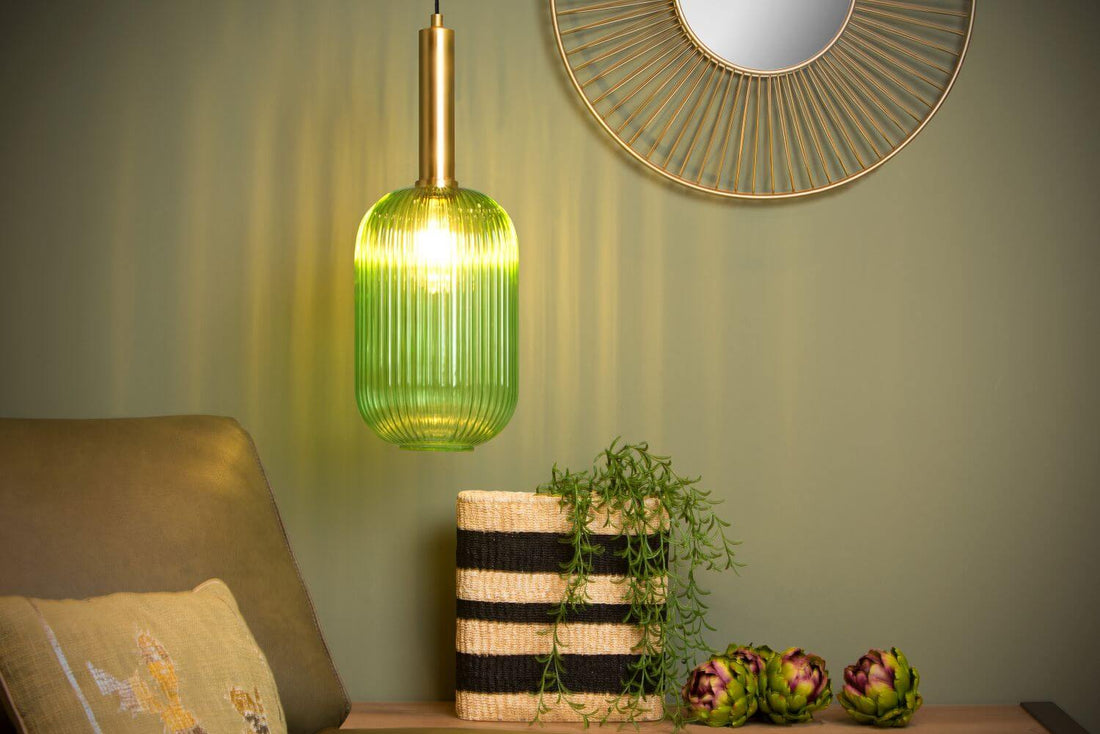 Suspension Maloto verte et ambrée, verre