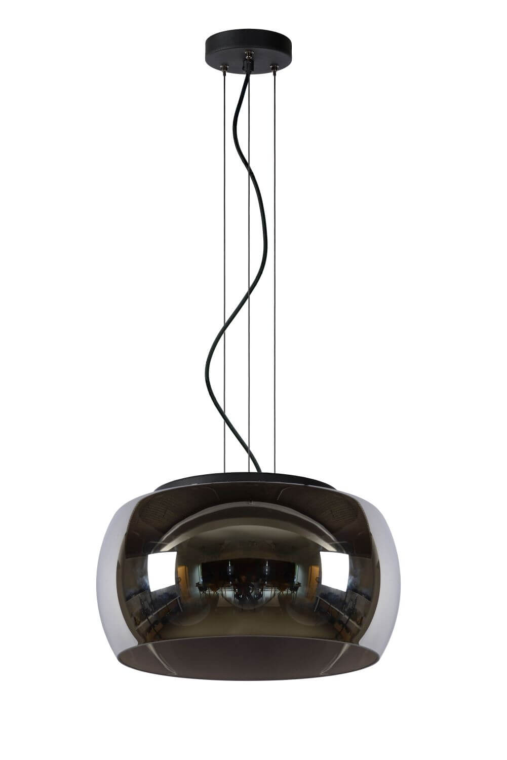 Luminaire éteint révélant les reflets du verre fumé bombé