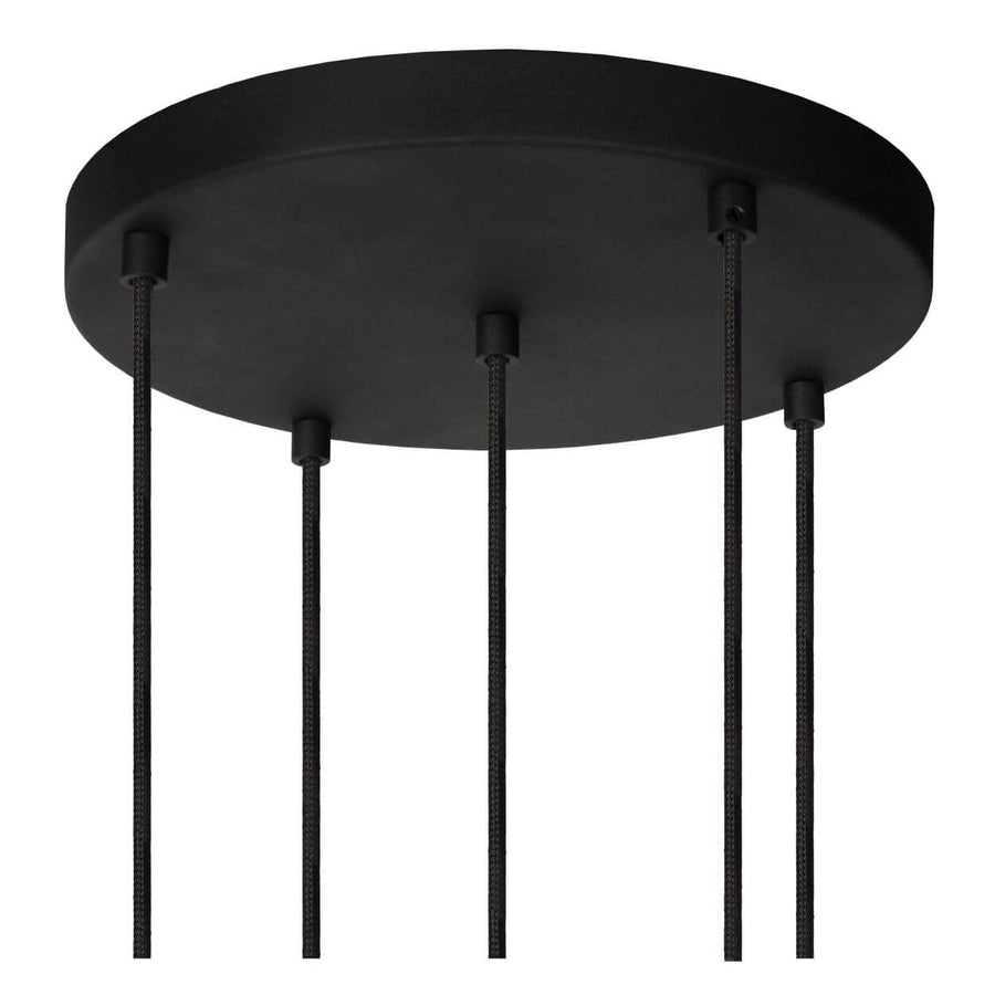 Suspension Marius 5 lumières noire et fumée, verre