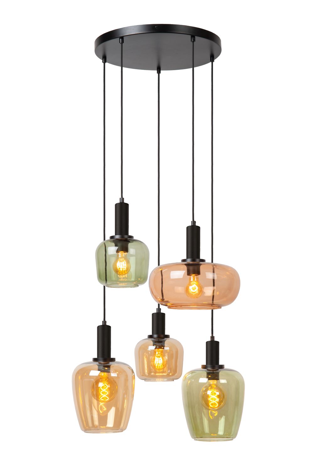Suspension Ilona 5 lumières noire, verre
