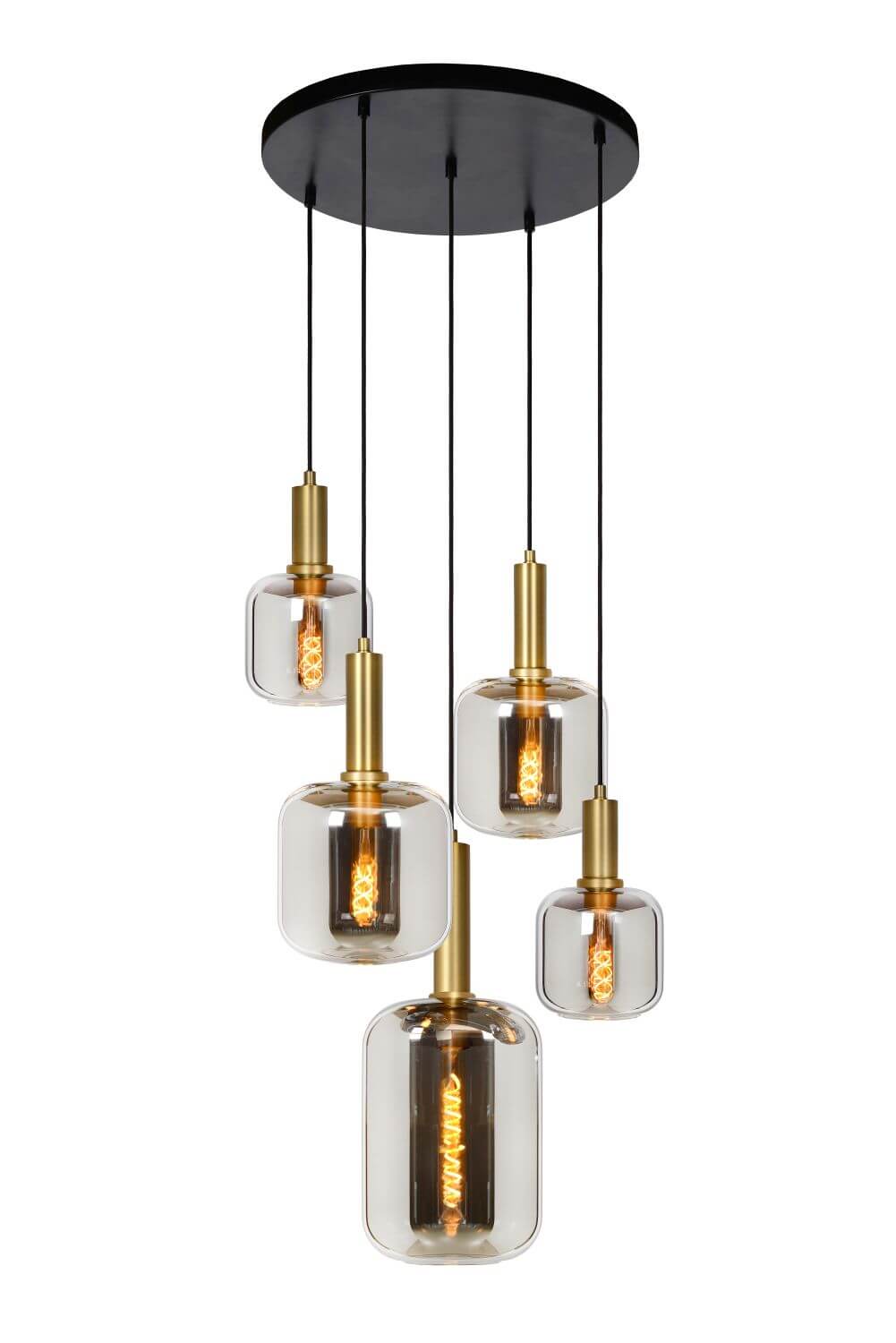 Suspension Joanet 5 lumières fumée et grise, verre