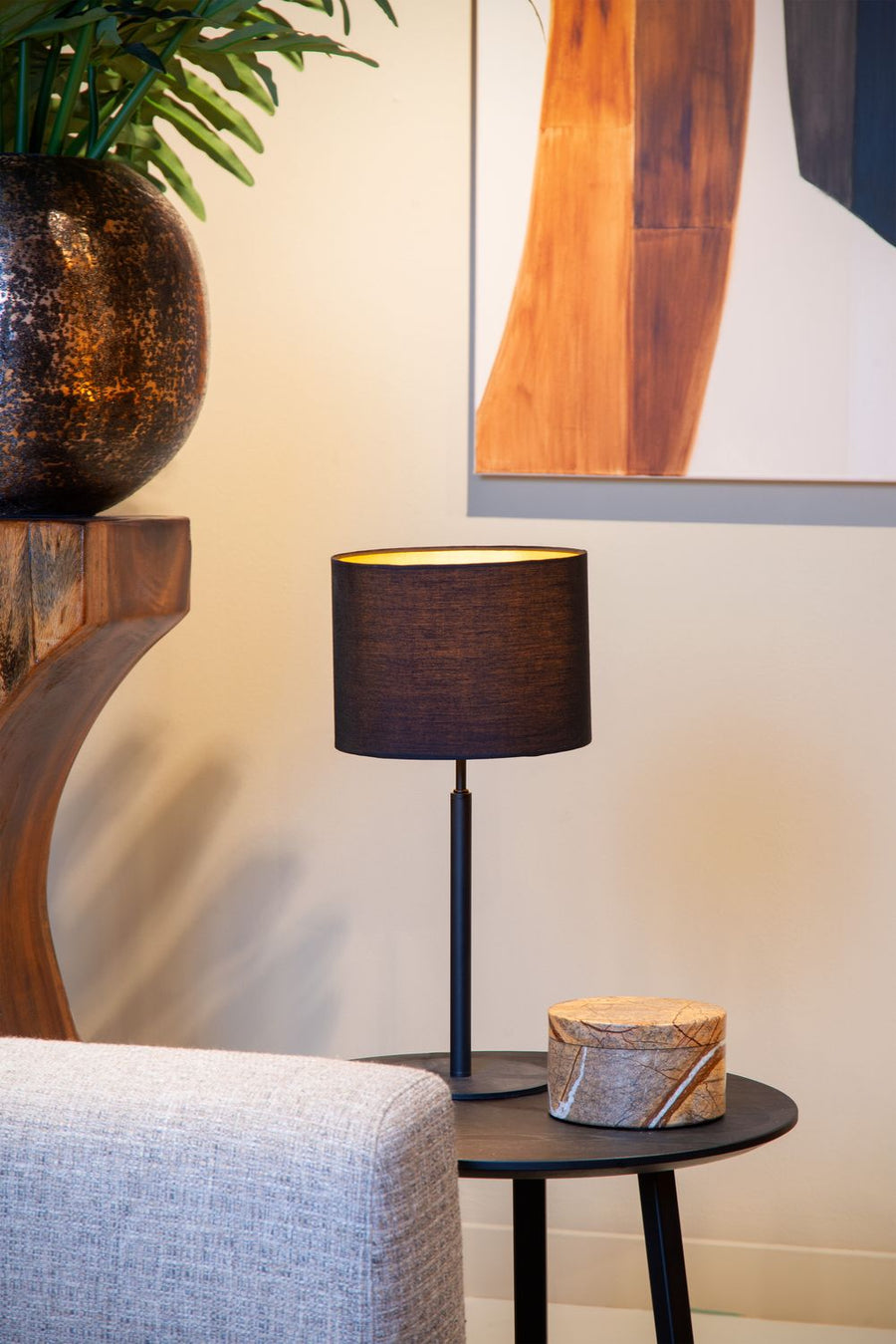Lampe à poser Maya noire et dorée mat, coton