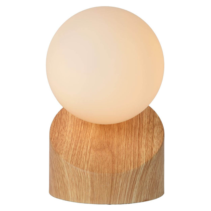 Lampe à poser LEN bois clair et opale, verre